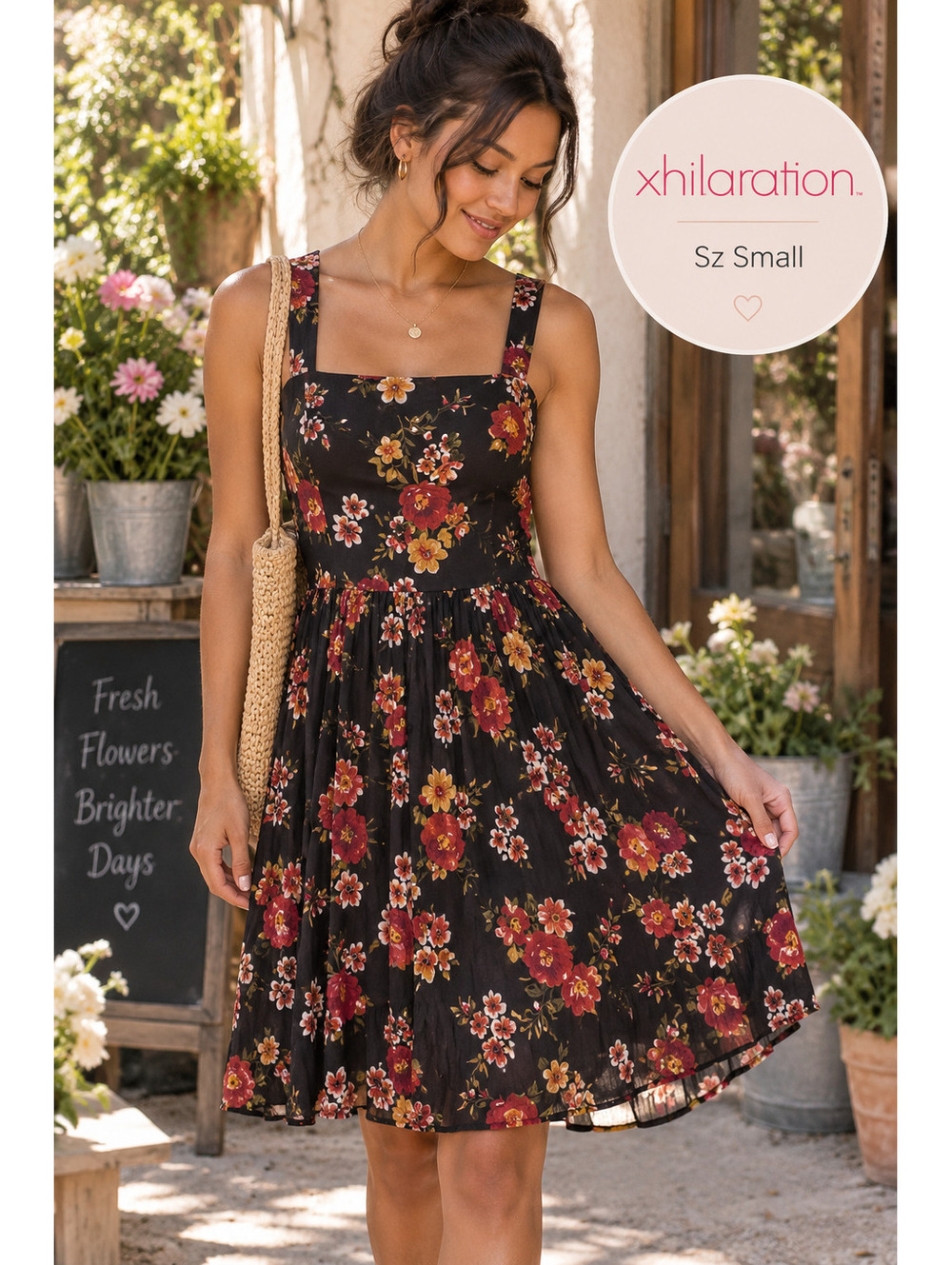 Xhilaration | S | Black Floral Fit & Flare Dress